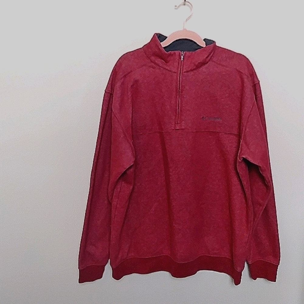 Columbia Men's Heather Red Quarter Zip Fleece Lined Pullover Sweatshirt Large